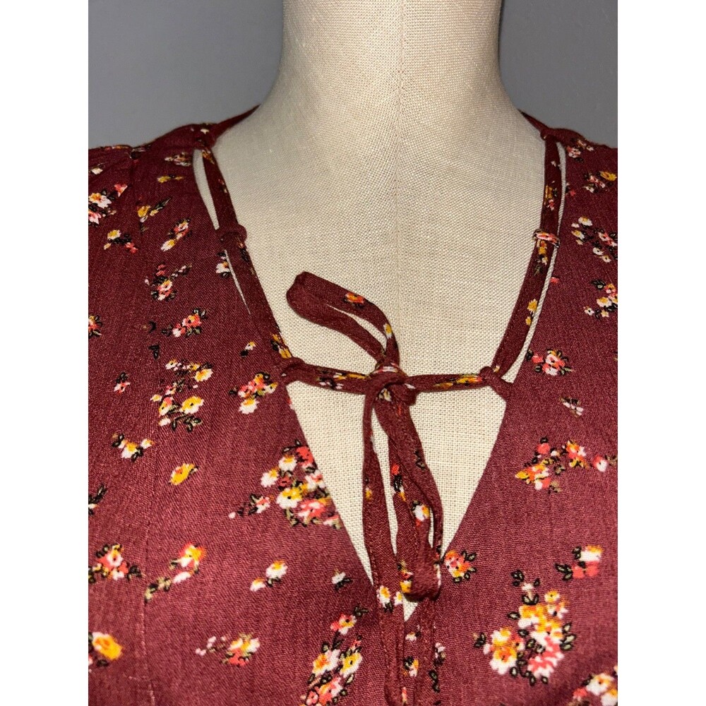 Natural Life Women’s Long Sleeve Midi Dress size M Ditsy Floral Lace-Up Neckline - Picture 3 of 8